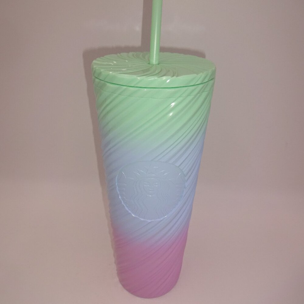 New Spring 2025 Starbucks Pastel Swirl Venti Plastic Cold Tumbler Cup 24 Ounces